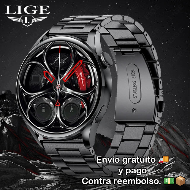 Smartwatch deportivo negro con correa metalica