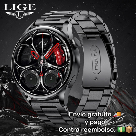 Smartwatch deportivo negro con correa metalica